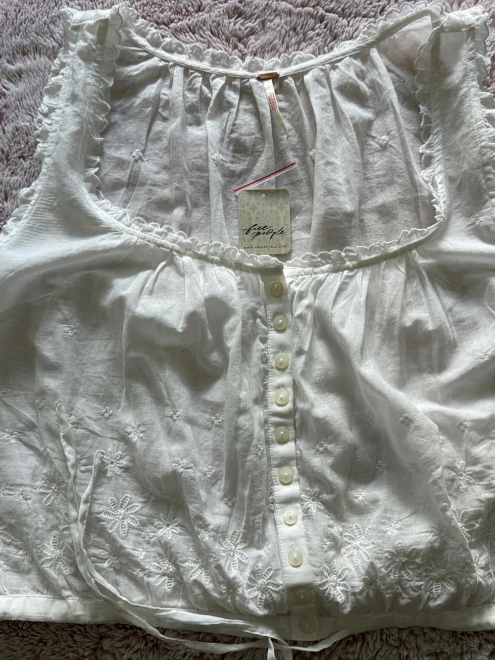 Free People White Embroidered Cotton Button-Front Chemise